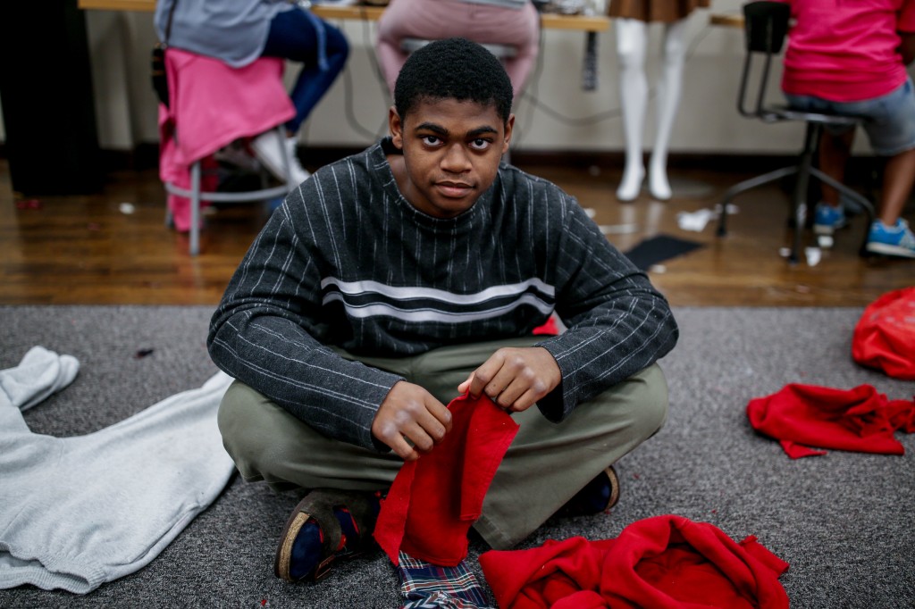 Derrick McNealy is one of the few guys in the JSU summer sewing camp. The upcoming senior from Madison Central High School believes sewing is a skill that is beneficial for all people from various walks of life. (Photo by Charles A. Smith/JSU)