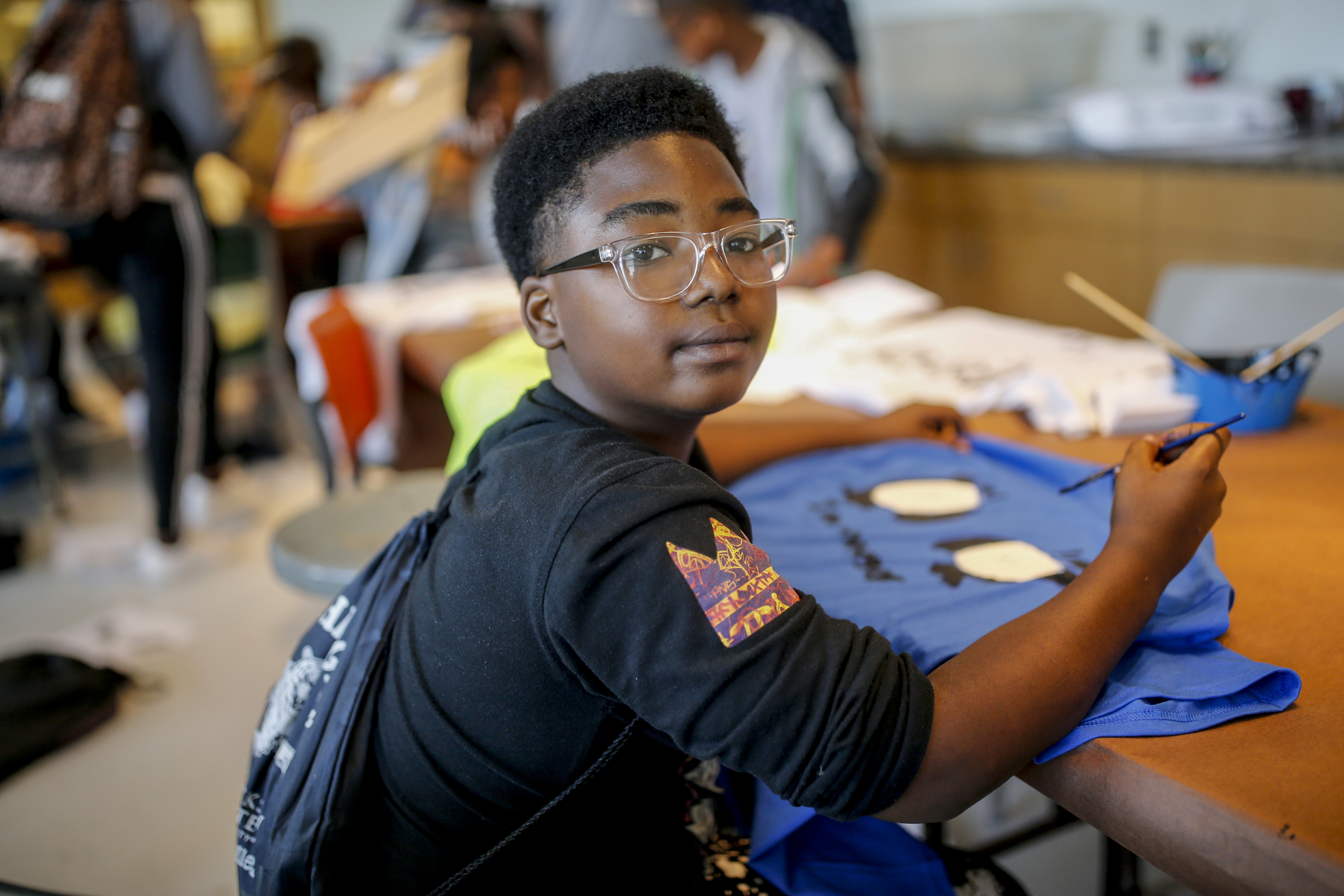Sixth-grader Charles Dishmon, who enjoys learning and having fun with his friends, says that he feels good about his "Thee I Love" tiger t-shirt. (Photo by Charles A. Smith/JSU)