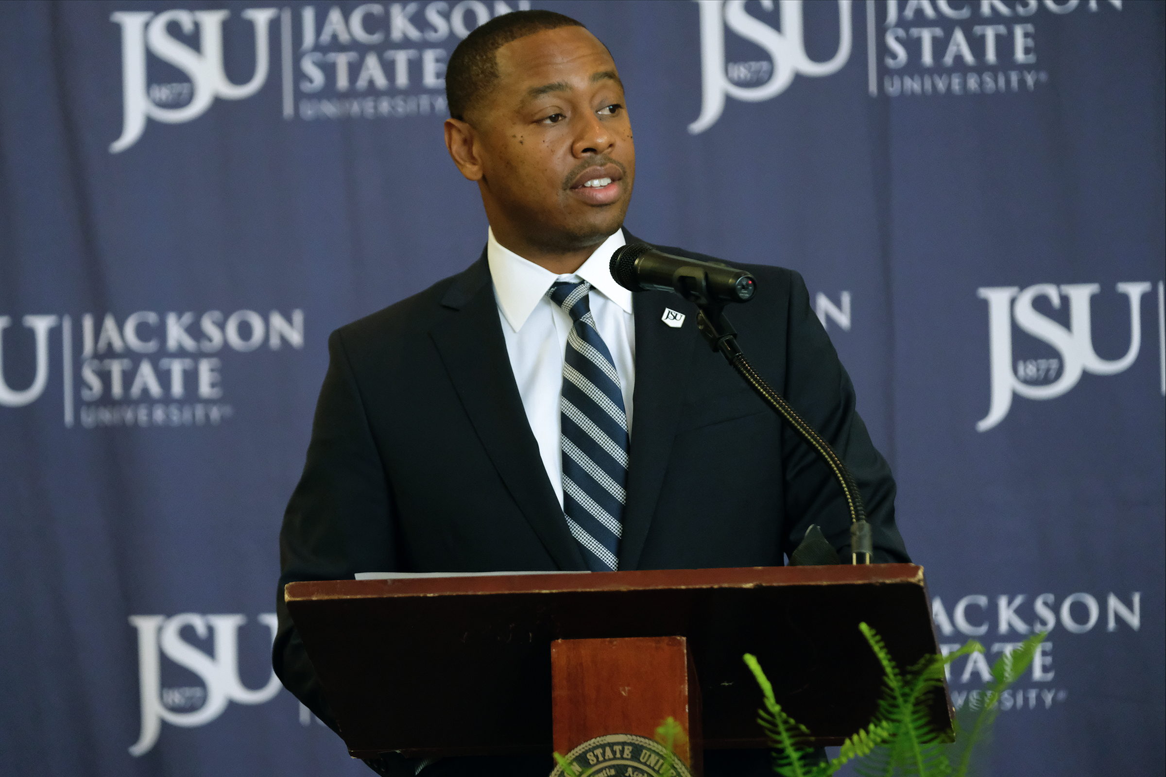 Ashley Robinson officially will become JSU’s newest vice president and athletic director on July 1. He said, “Under my leadership, the Tigers will represent this institution, community and state in the spirit of excellence by restoring the pride of our students to be competitive.” (Photo by Charles A. Smith/JSU)