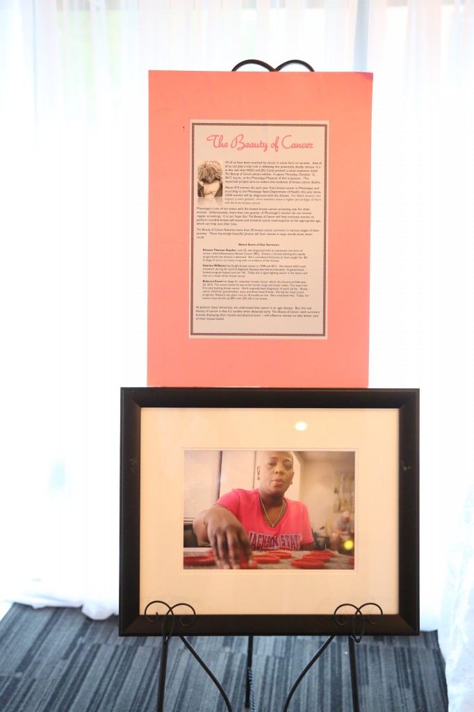 This history of the Beauty of Cancer shows images of Carter-Simmers. Portraits of her and other breast cancer survivors were on display at the Museum of Fine Art in October. (Photo by Spencer L. McClenty/JSU)