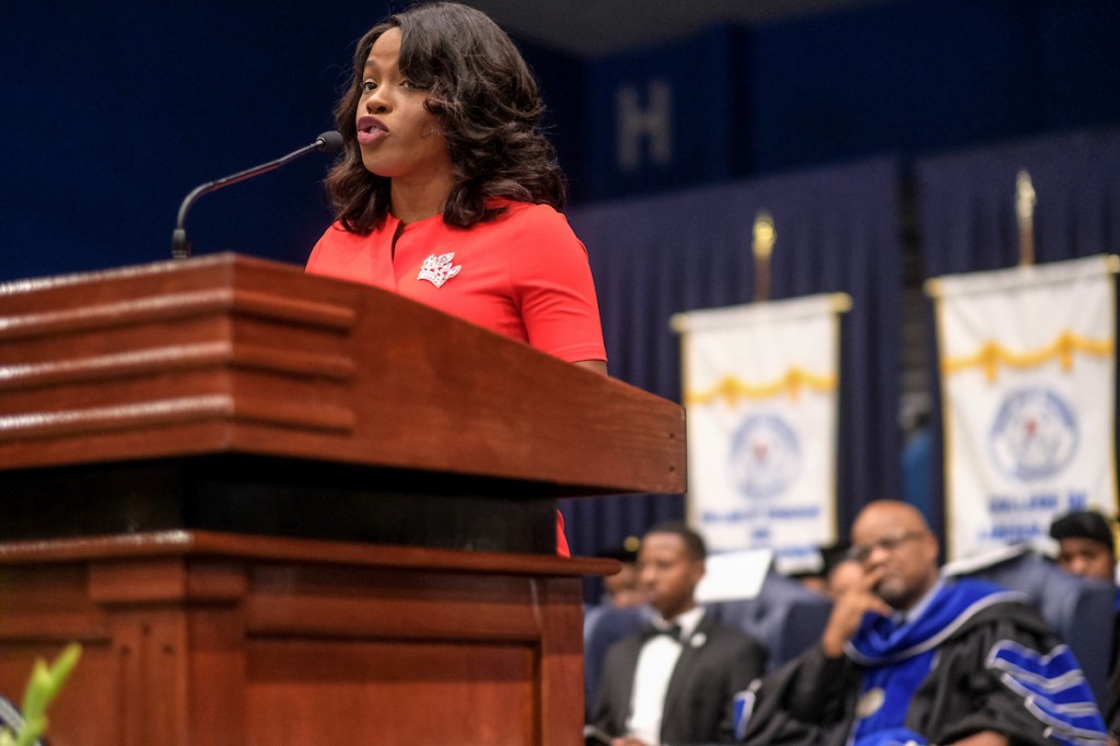 Miss JSU Gabrielle A. Baker, a senior mass communications major, urged peers to remain cautious of their decisions because choices come with consequences. She said, however, “Chase your purpose because success comes to those who dedicate everything to their passion in life.” (Photo by Charles A. Smith/JSU)