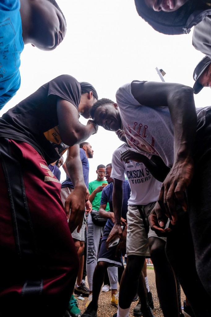 Showing fancy footwork, many students crank it up outside the Lee E. Williams Athletics and Assembly Center during Crop Drop 2018. (Photo by Charles A. Smith/JSU)