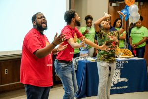 Members of JSU's MADDRAMA theater troupe put on moving and compelling performances for the students. (Photo by Charles A. Smith/JSU)