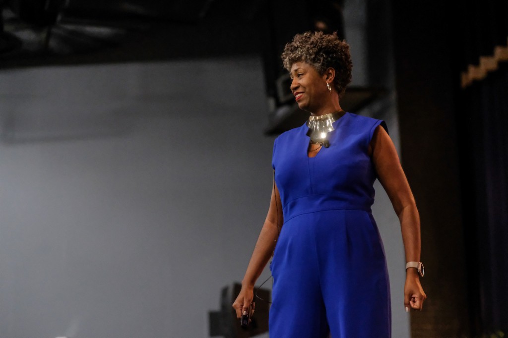 Trainer and Management consultant Kym Wiggins of Intrepidus, LLC facilitates a professional development training for faculty and staff that addresses team building, communication and work-life balance. (Photo by Charles A. Smith/JSU)
