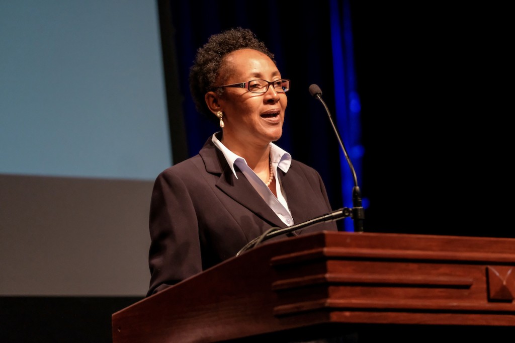 FFSSPix5: Paulette Bridge, recycling coordinator at JSU, provides updates on JSU’s successful efforts to reduce waste in landfills. (Photo by Charles A. Smith/JSU)