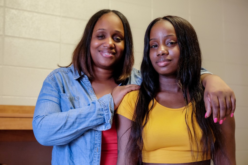 Mom, Nora Gayles, says she doesn't want to embarrass her daughter Artiscia Blackmon by crying, but she wants her daughter to enjoy her time at the HBCU. Blackmon says that she is will definitely miss her mom's cooking. (Photo by Charles A. Smith/JSU)