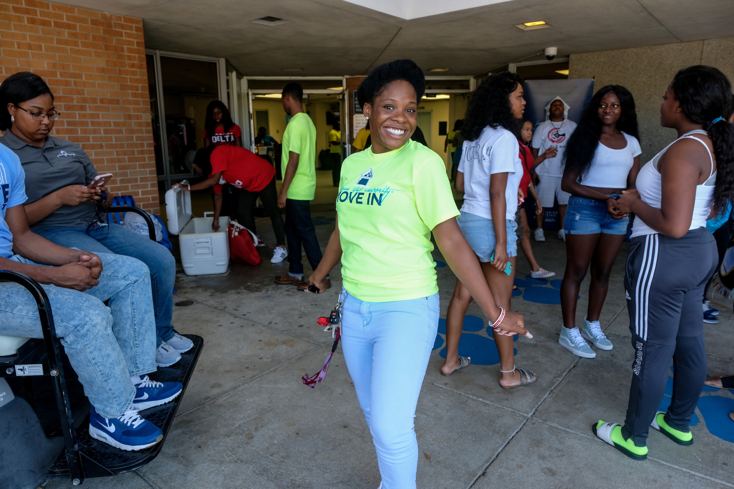 Gabrielle Baker, a senior mass communications major and Miss JSU, is thrilled by the community coming together for Move-In Day. (Photo by Charles A. Smith/JSU)