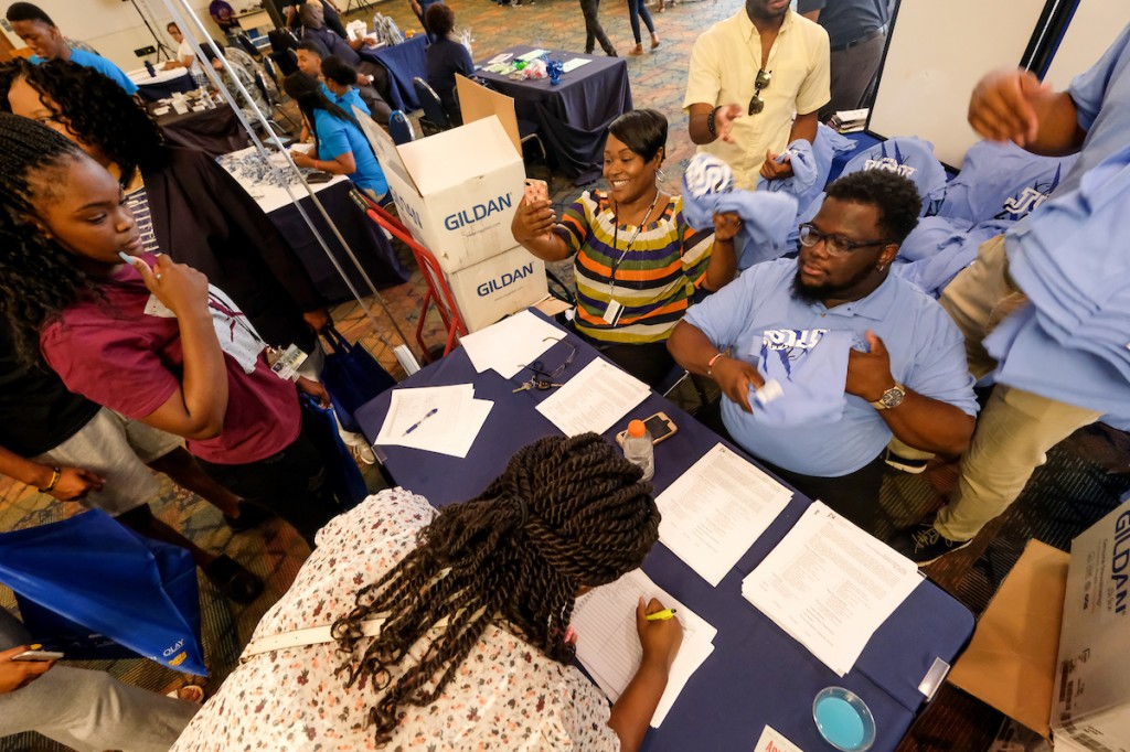 A freshman signs up for more information about JSU’s services during the Campus Resource Fair. (Photo by Charles A. Smith/JSU)