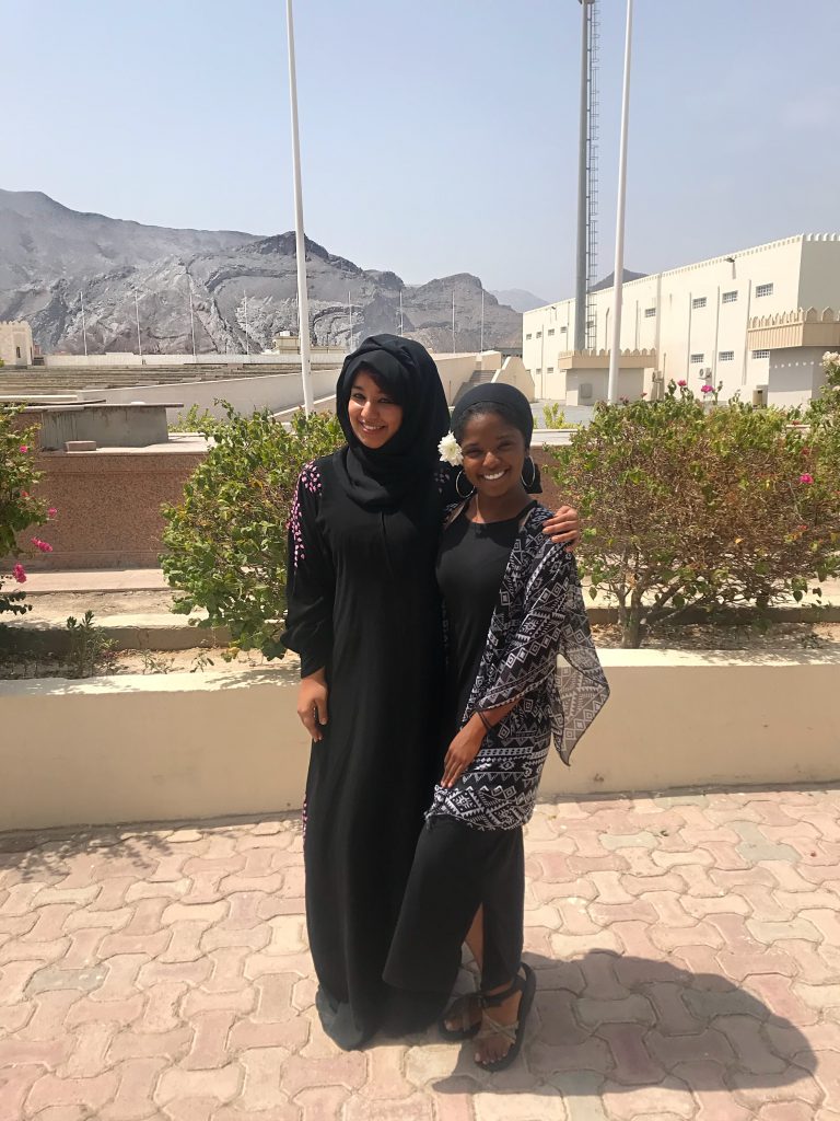 Kimberly Ratliff, a JSU senior, poses with one of her instructors during her summer in the Middle East. (Photo special to JSU.)