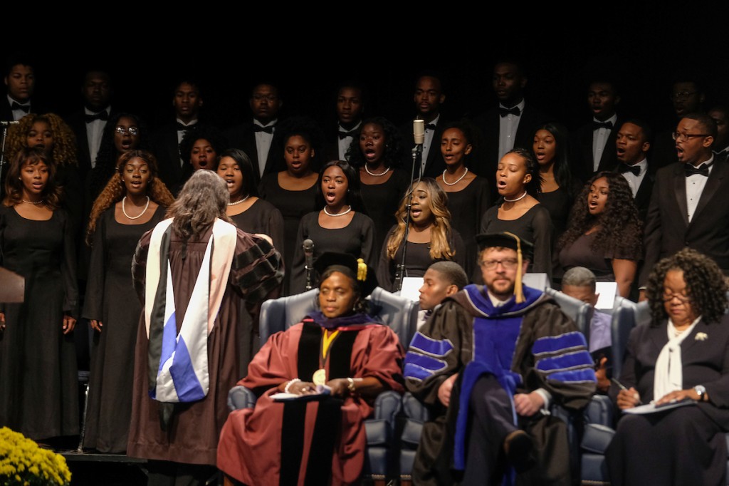 The chorale presents a moving rendition of “All Creatures of Our Good and King” under the guidance of Dr. Loretta Galbreath, director of Choral Activities. (Photo by Charles A. Smith/JSU)