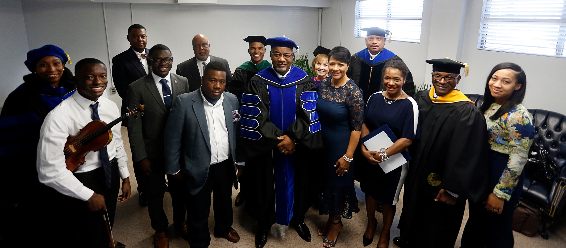 It takes a village: Participants in the inauguration ceremony for Dr. William B. Bynum Jr., 11th president of Jackson State University, pose with the president and Deborah Elayne Bynum, first lady. (Photo by Charles A. Smith/JSU)