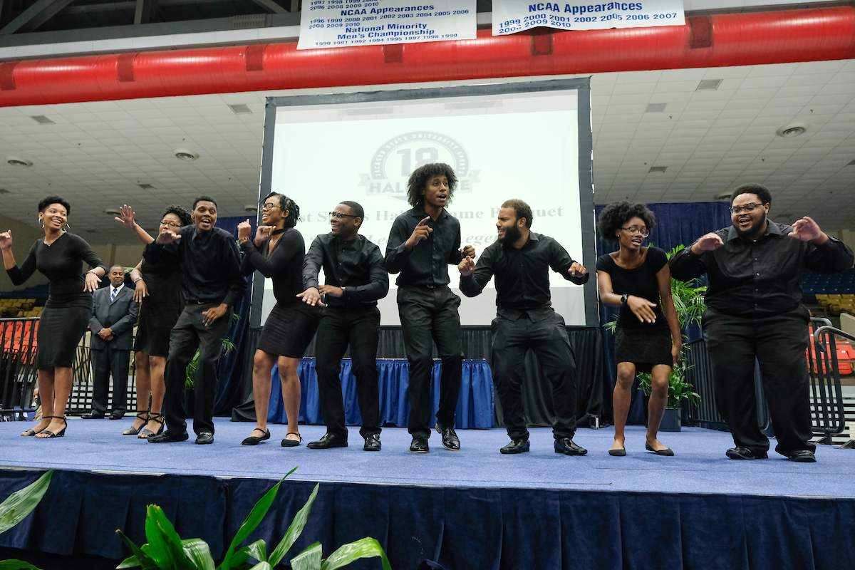 MADDRAMA Performance Troupe captivates the crowd with a riveting, soulful tribute to the inductees. (Photo by Charles A. Smith)