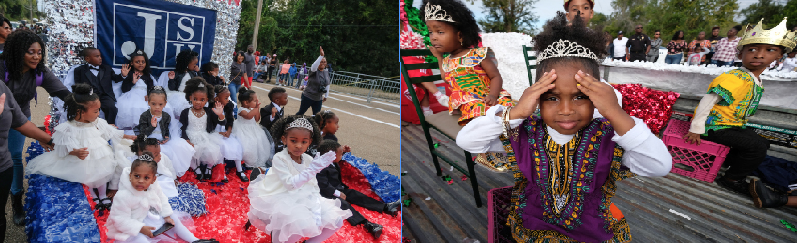 LEFT: Little princes and princesses rule the route. RIGHT: African royalty commands attention. (Photo by Charles A. Smith)