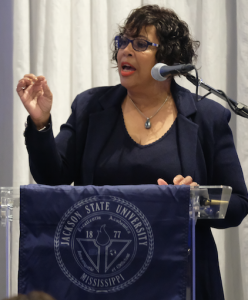 Keynote speaker Senator Barbara Blackmon gives a passionate speech to a sold-out audience.