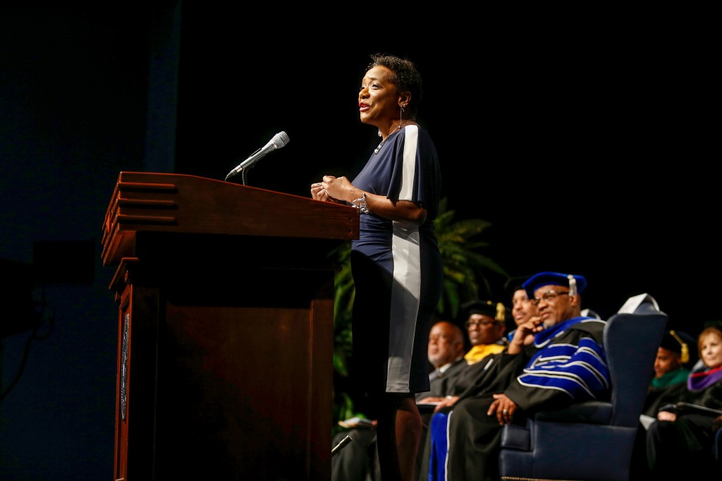 Janet Stovall, manager of executive communications for UPS, has been friends with Dr. William B. Bynum Jr for nearly 40 years. She called him wise and a trailblazer. (Photo by Charles A. Smith/JSU)