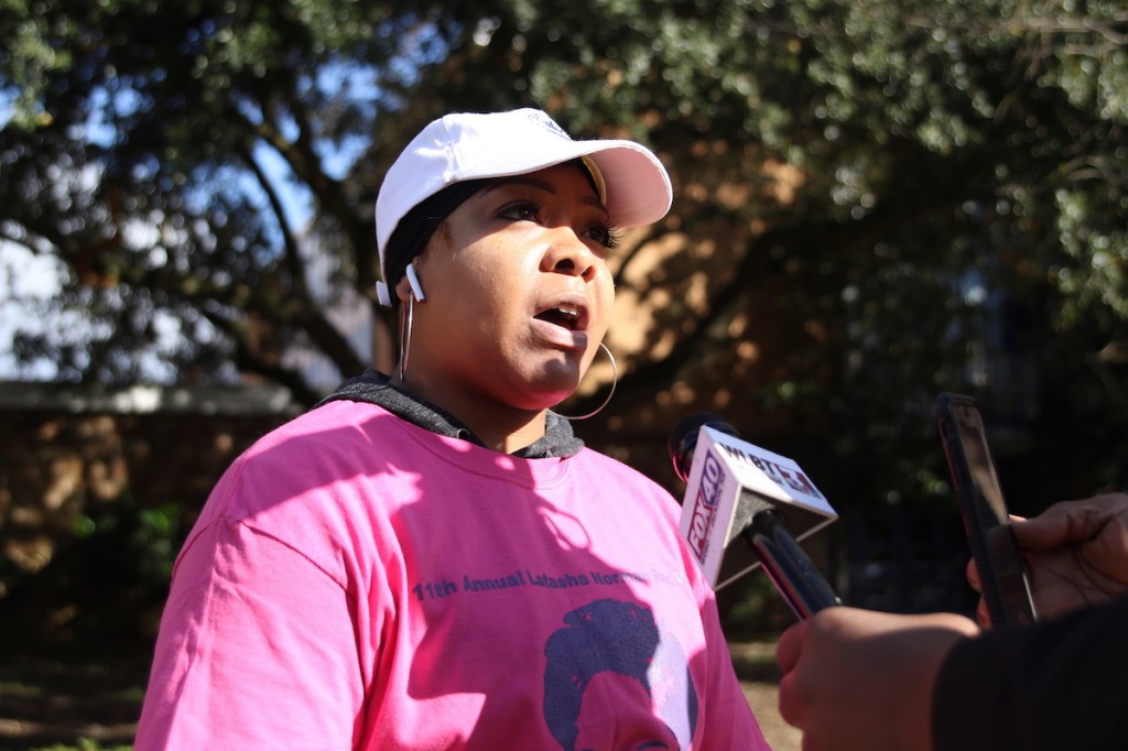 Shanice White, lead therapist for the Latasha Norman Center for Counseling and Disability Services, said, “It’s important for us to continue to do this event because Latasha is not the only victim of domestic violence. There are so many women – and men – who are victims. We must spread the word about awareness.” (Photo by Aron Smith/JSU)