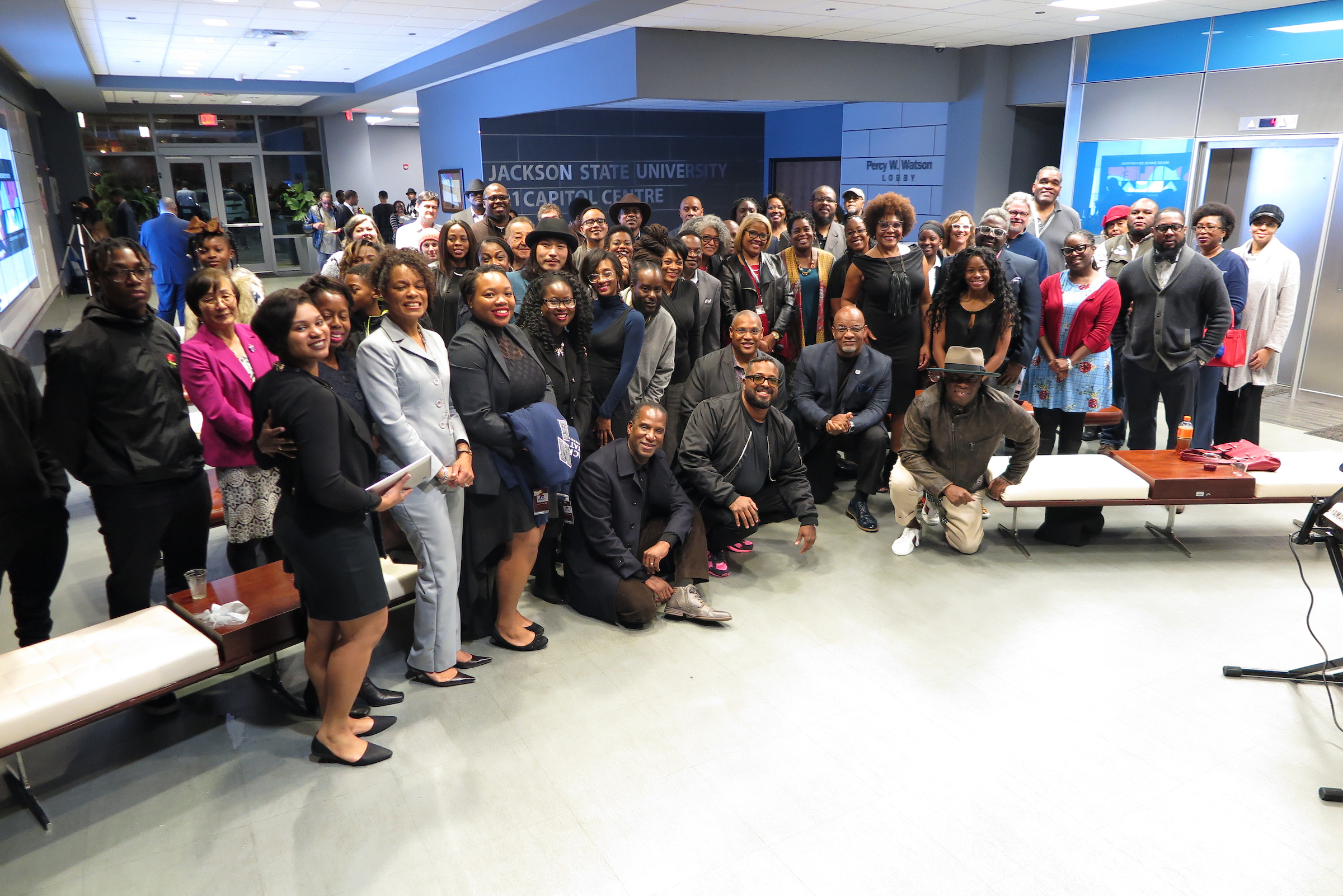 At the public opening of the Miles Davis exhibit last week, Vince Wilburn Jr., Davis' nephew, assembled everyone in attendance for a group photo, which he later shared on his Instagram account. (Photo by Gerard Howard/JSU)
