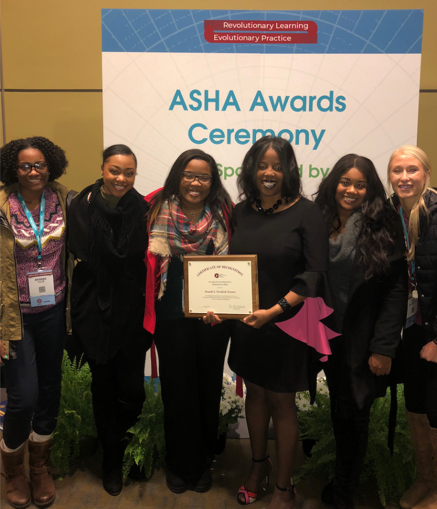 JSU’s Communicative Disorders chair Dr. Brandi Newkirk-Turner is joined by her graduate students at the annual convention of the American Speech-Language Hearing Association in Boston, Massachusetts. The School of Public Health students are part of her grant, which funded their trip for professional development.