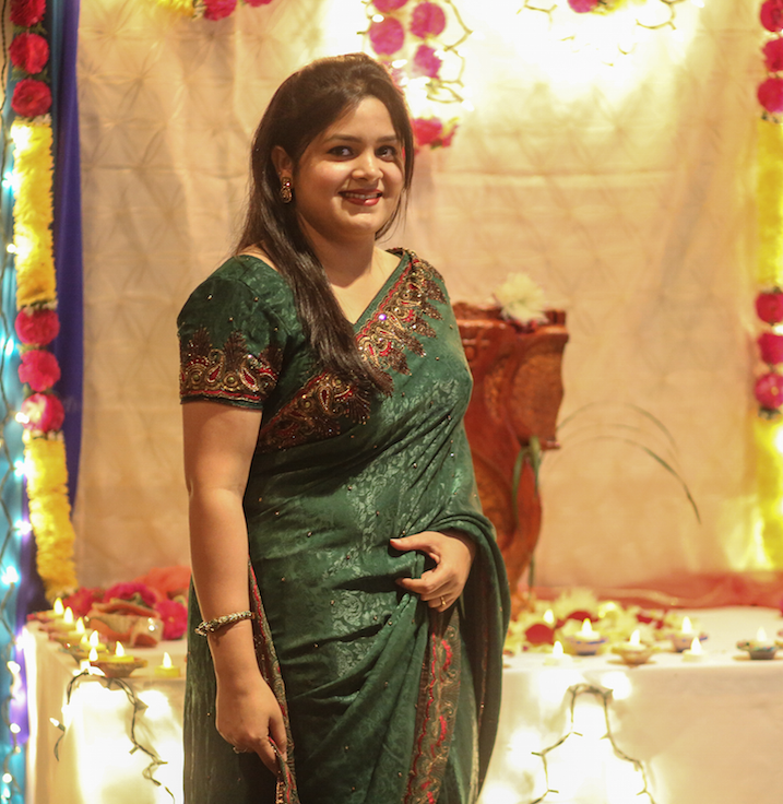 Dipannita Saha, a senior graphic design major shows off her sari.