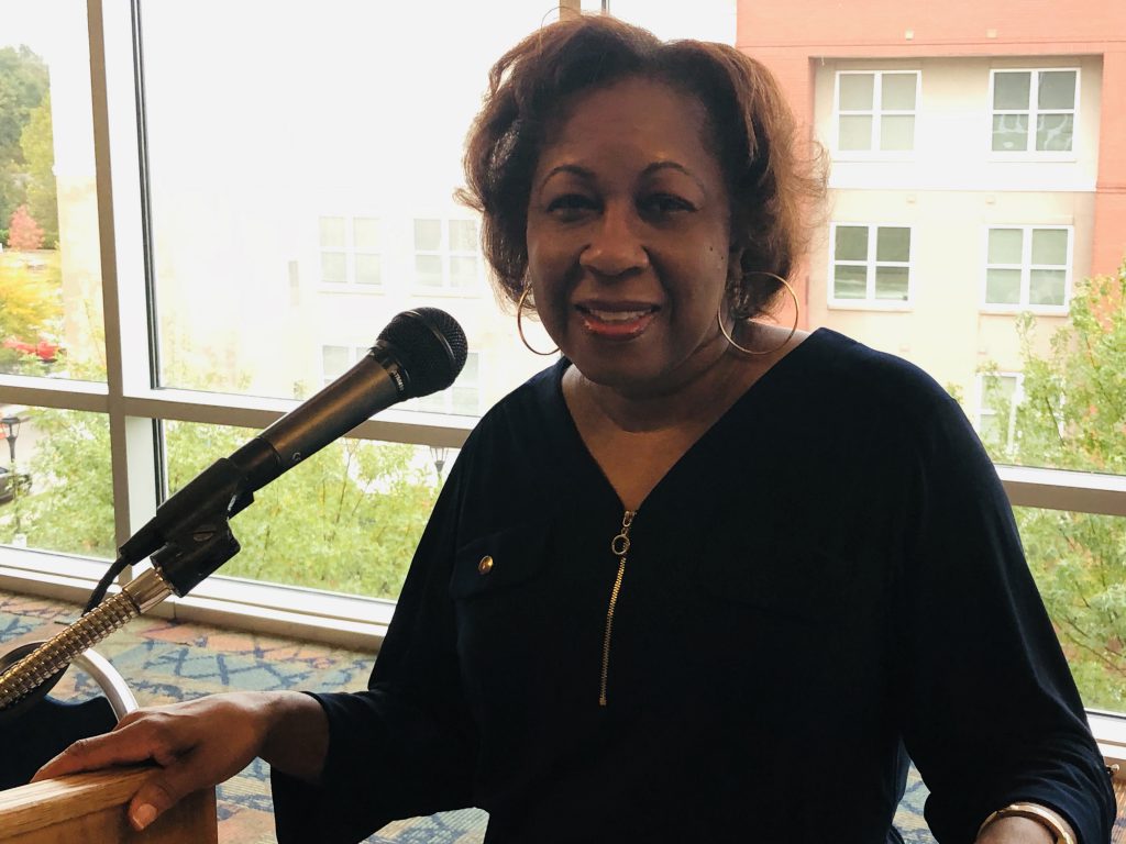 Dr. Marilyn Evans, assistant professor in the Department of Elementary and Early Childhood Education at JSU, presided over the observance. She provided historical anecdotes about the various branches of the military. (Photo by L.A. Warren/JSU)