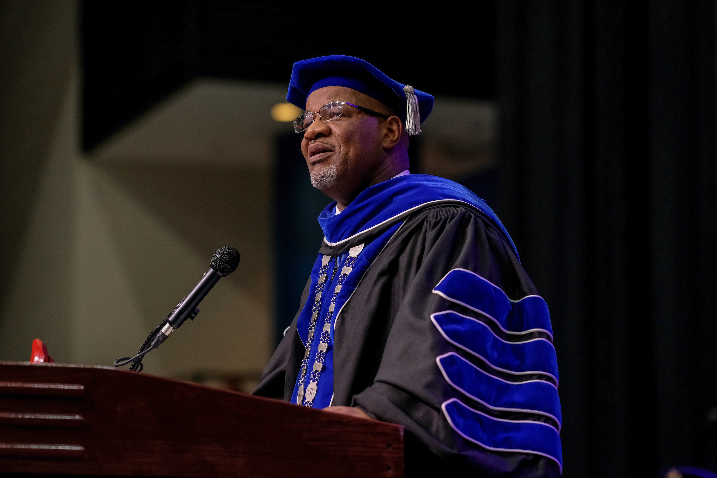 Dr. William B. Bynum Jr., JSU president, engaged the audience in his infamous ‘God is good, all the time’ call and response. (Charles A. Smith/University Communications)