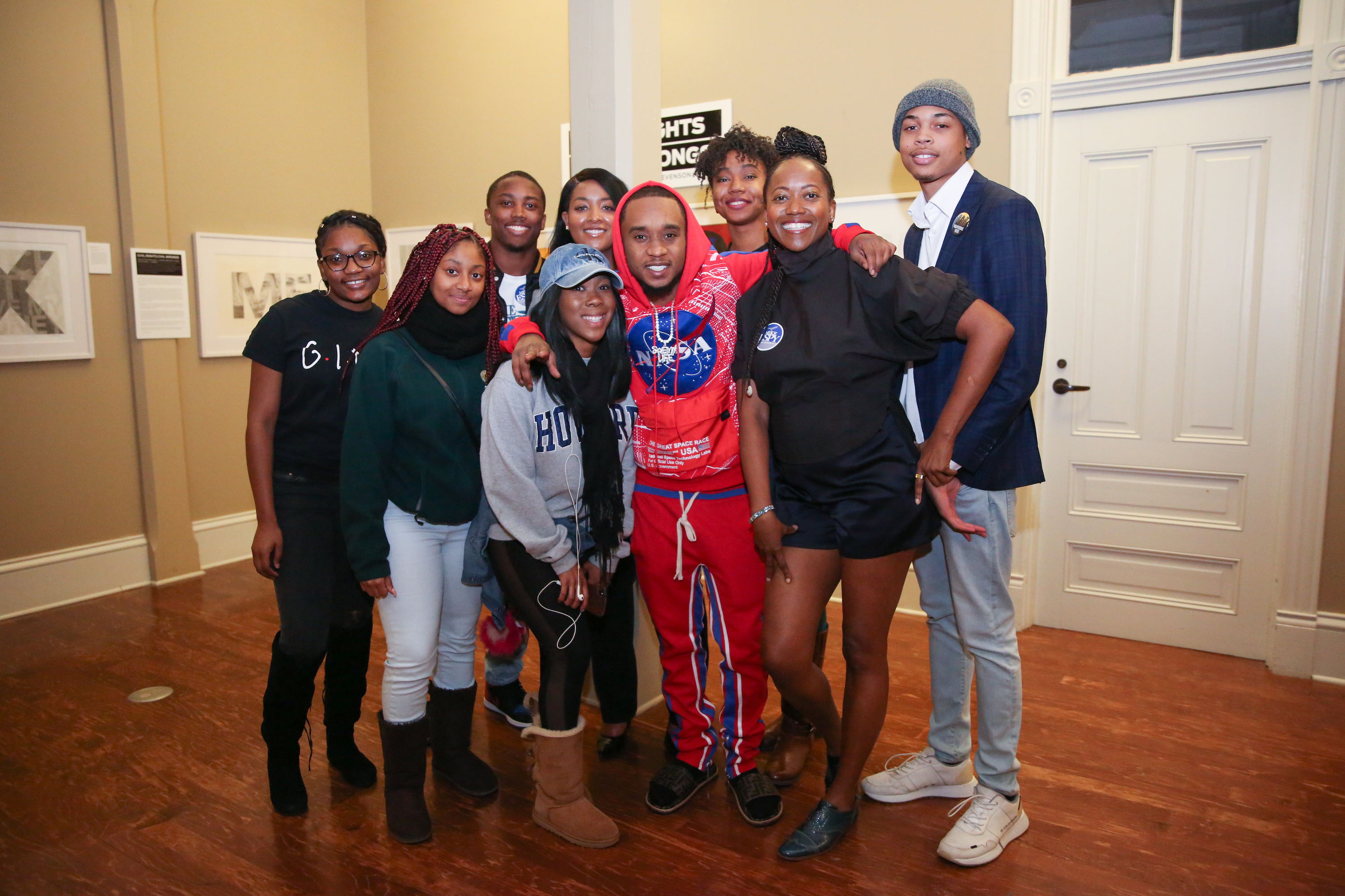 Actress/political advocate Erika Alexander, far right, of “The Cosby Show” and “Living Single” fame appeared with student leaders and other participants in a get-out-the-vote campaign recently. They’re joined by rapper Slim Jxmmi (born Aaquil Brown) of the hip hop duo group Rae Sremmurd of Tupelo. (Photo by Kentrice S. Rush/JSU)