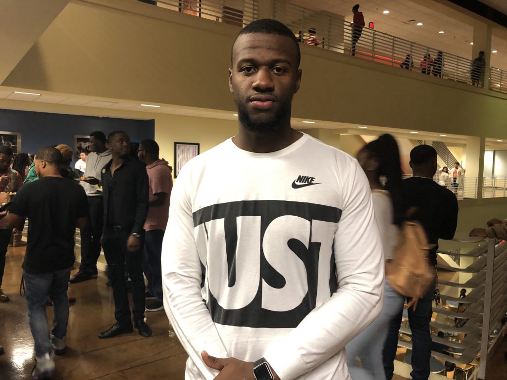 JSU football player Kahlil Johnson is a junior studying biology/pre-medicine. He said, “There’s a great spirit around with everyone coming together.” (Photo by L.A. Warren)