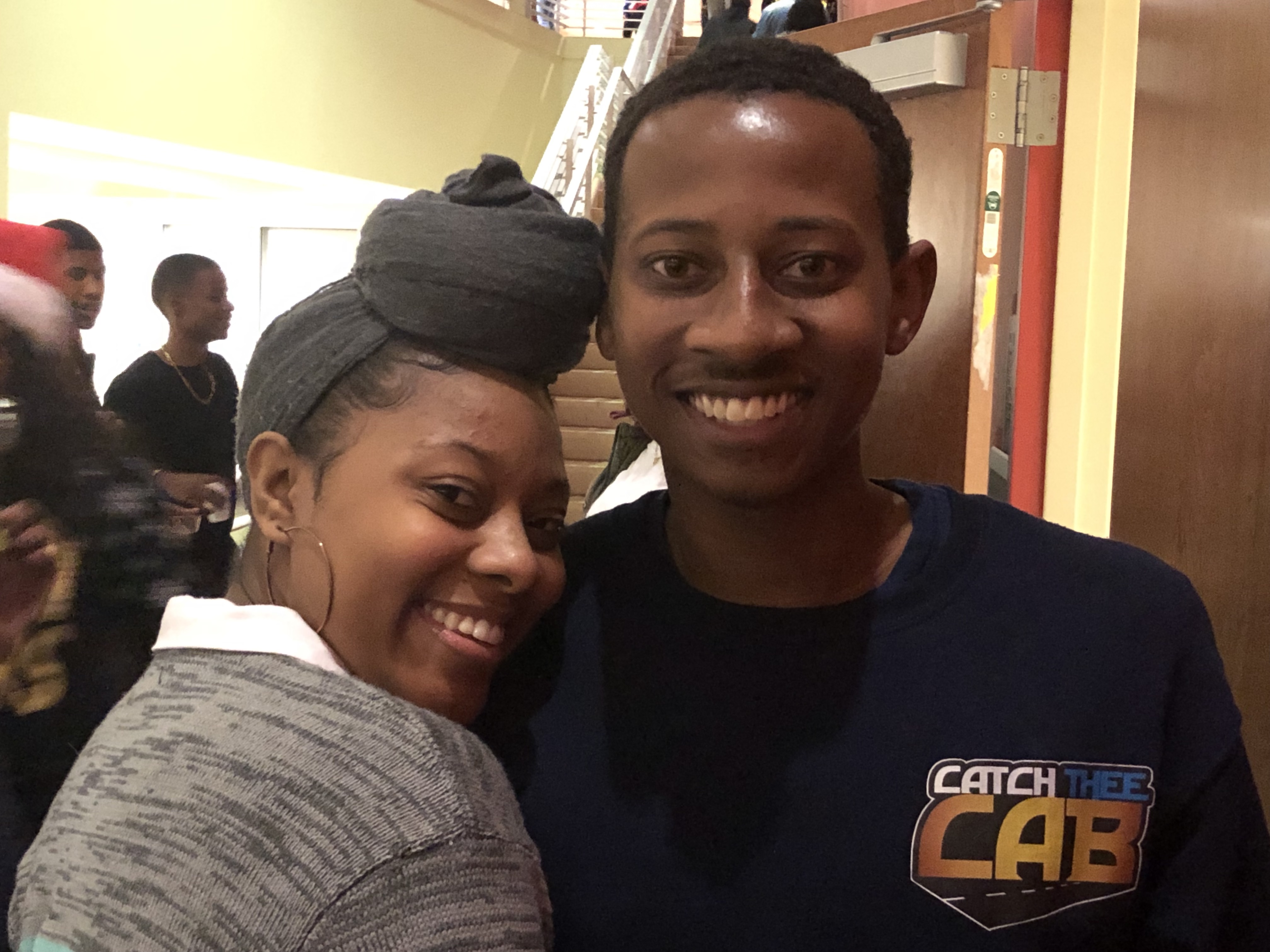 Janeeka Ingram of New Orleans, a biology/pre-med major, caught up with Michael Ware II at the Midnight Breakfast. Ware is president of the Campus Activities Board that hosted the event. He’s a sociology major from Tulsa, Oklahoma. (Photo by L.A. Warren)