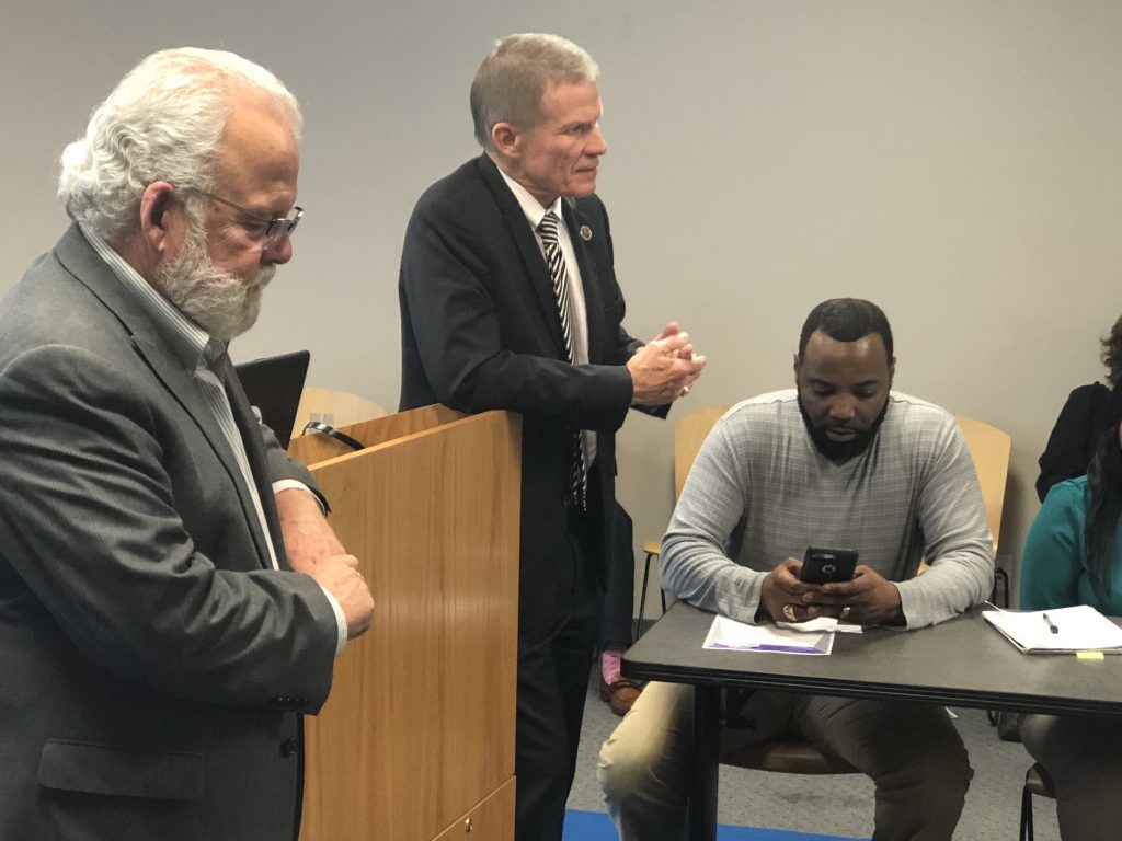 Presenters Parker, left, and Marshall Fisher, commissioner of the Mississippi Department of Public Safety, shared jaw-dropping statewide and national statistics. Among those included the following: In 2017, more people died from opioid overdoses than from all car crashes and gunshot fatalities during that same period. (Photo by L.A. Warren/JSU)