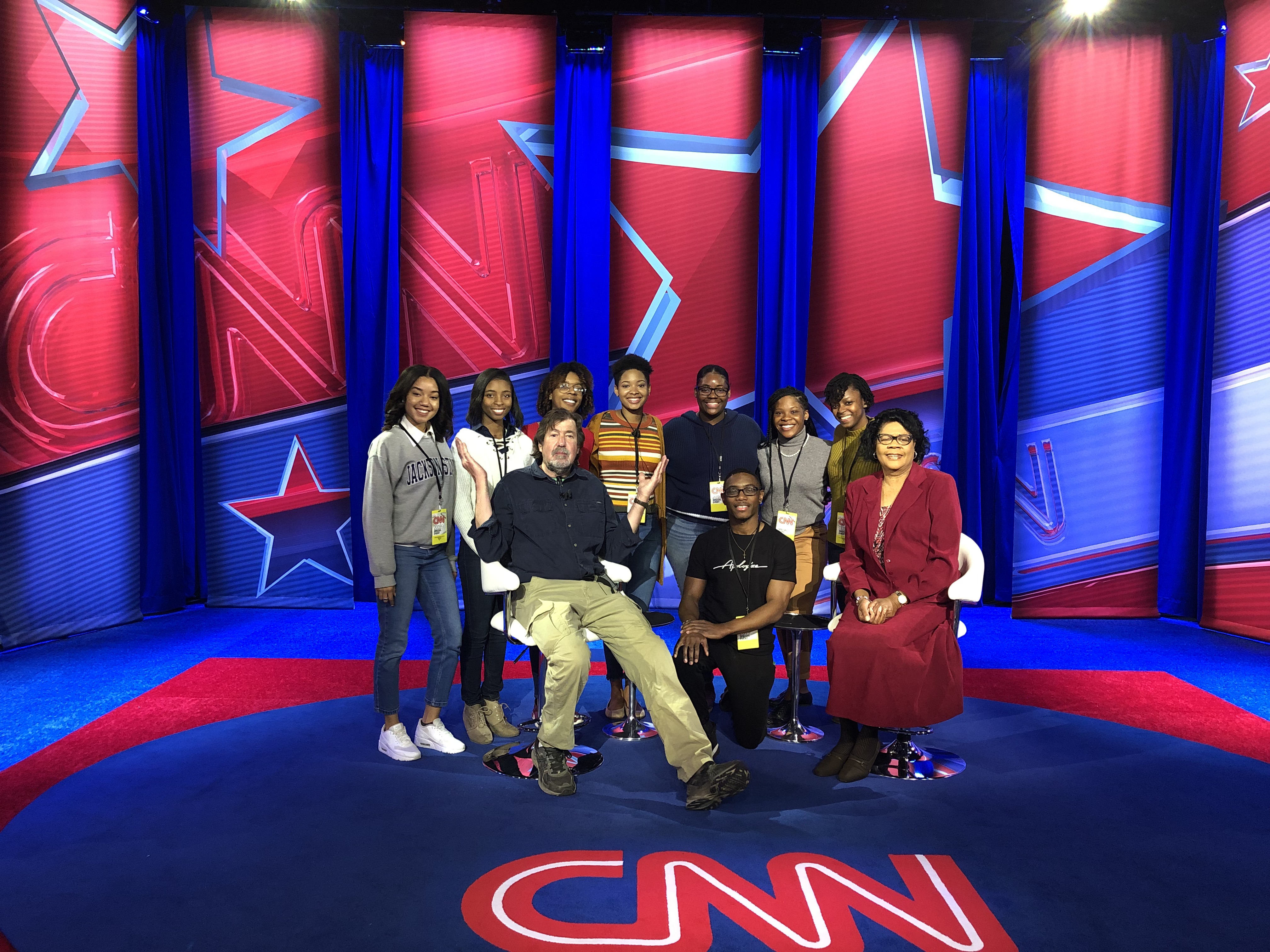Dr. Elayne H. Anthony, far right, chair of the Department of Journalism and Media Studies at Jackson State University, led her students in working with CNN’s production director. (Photo courtesy of CNN)