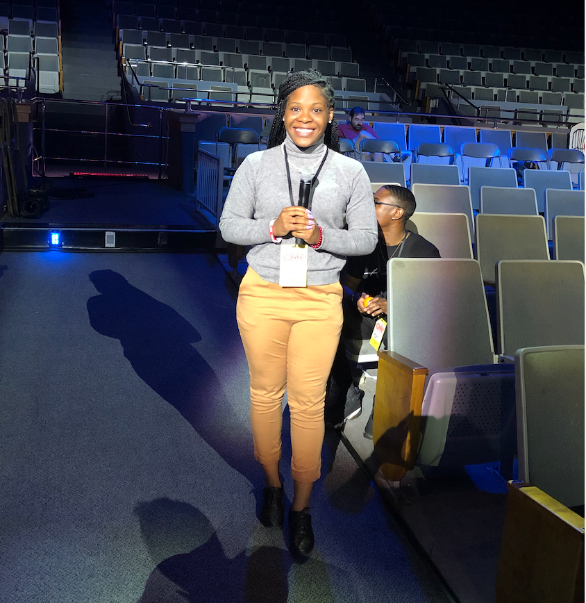 Miss JSU Gabrielle Baker, a mass communications major from Memphis, assisted the production director and worked with the audio and sound crew. (Special to University Communications)