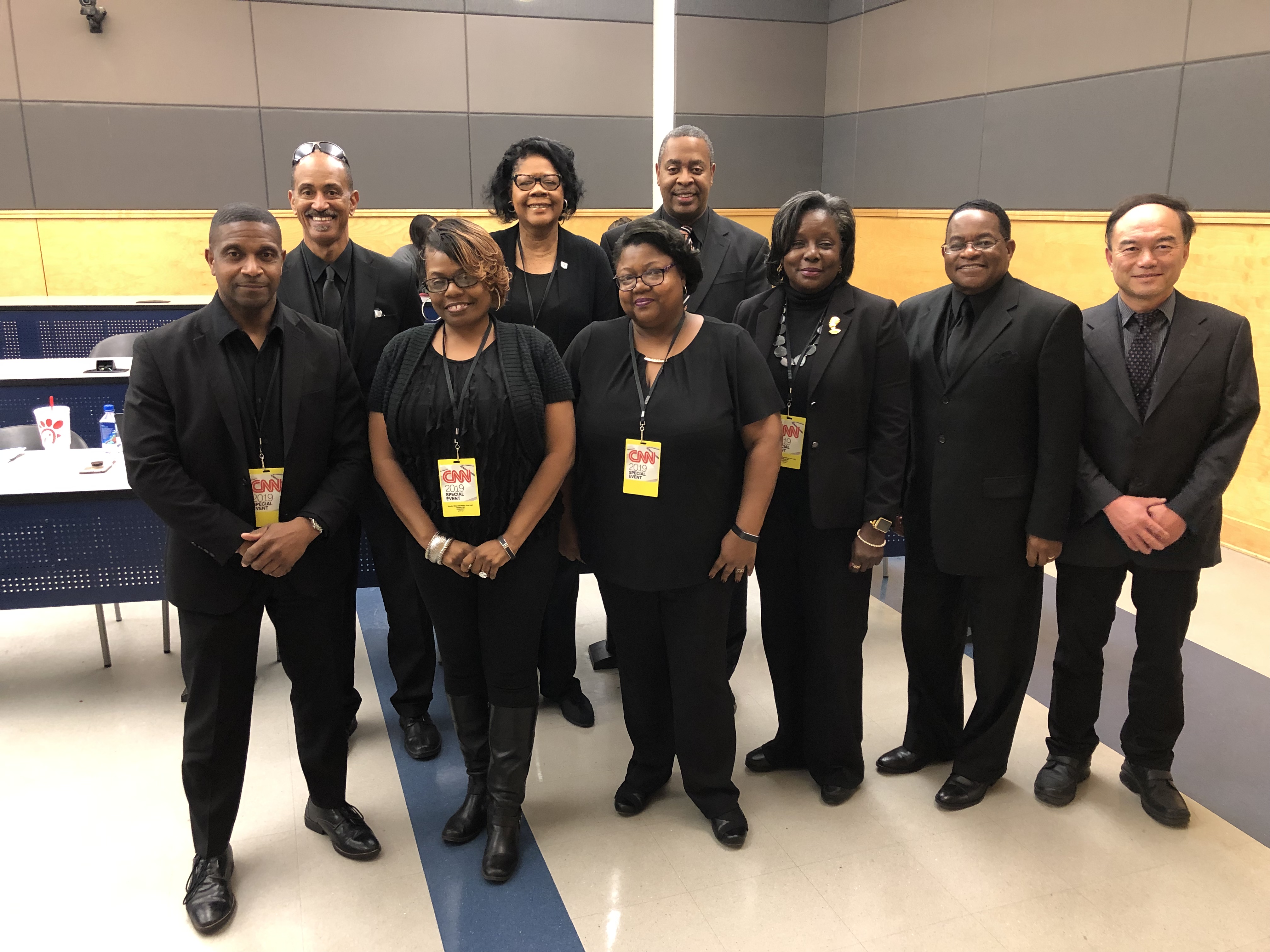 The “crew in black” represents faculty and staff in the Department of Journalism and Media Studies who helped CNN with several logistics. (Special to University Communications)