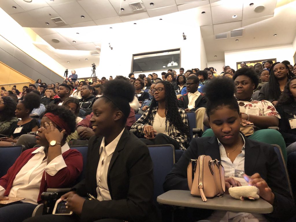 Speakers capture the attention of students learning about effective ethical leadership and STEM. (Photo by L.A. Warren/JSU)