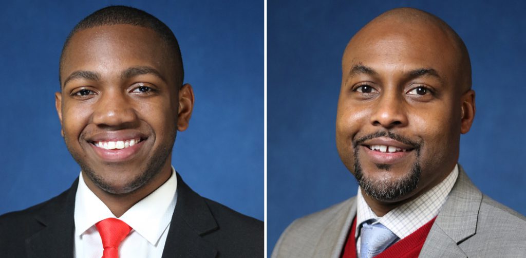 Malik Henderson, left, is a senior biology and pre-med major who wants to become a dermatologist. Dr. Nicholas J. Hill, a professor in the College of Business, has conducted published research. (Photos by Charles A. Smith/JSU)