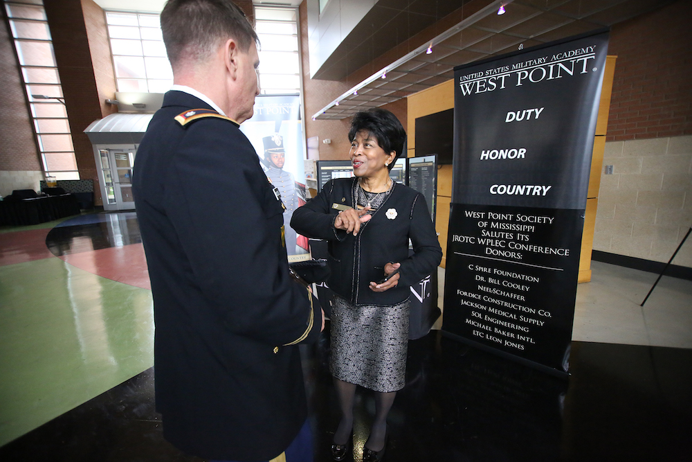 Pat Walker Locke, a native of Detroit, graduated from West Point in 1980. She is the first African-American women to graduate from West Point. She is founder and president of the Seeds of Humanity Foundation that supports underrepresented communities in leadership, ethics, STEM education and development. (Photo by Aron Smith/JSU)