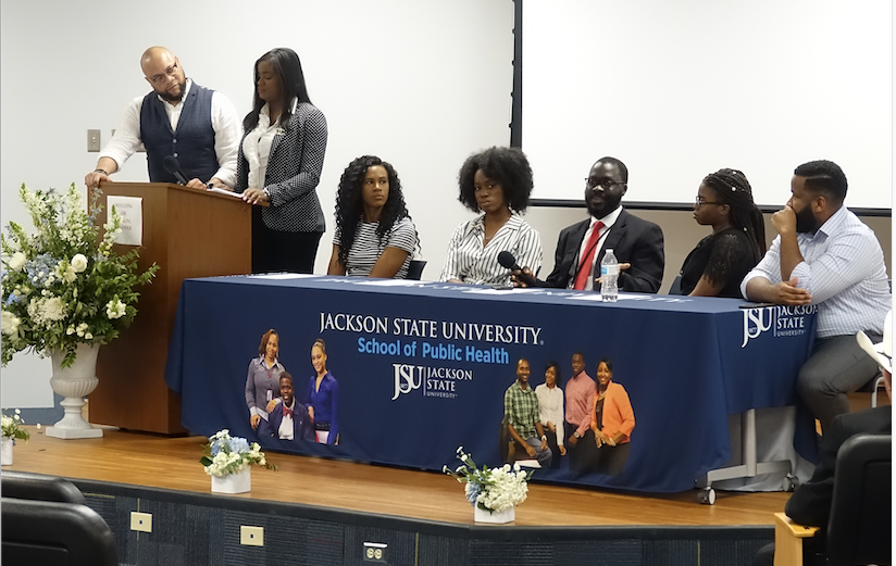 JSU alumni panelists discuss the state of public health in the U.S. The outbreak of measles, the opioid crisis and climate change are among pressing issues that concern them.