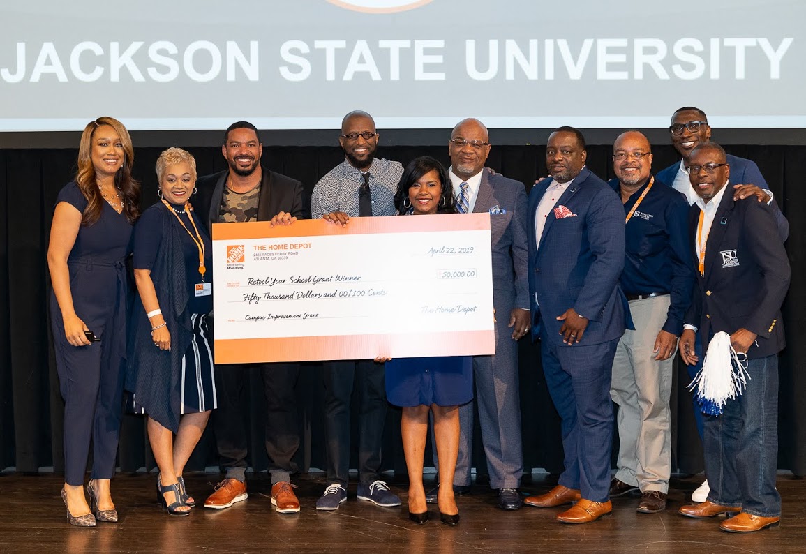 Jackson State representatives accepted a $50,000 check from The Home Depot representatives for the campus improvement grant on Tuesday in Atlanta, GA.
