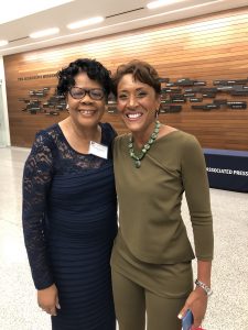 Dr. Elayne Hayes-Anthony, chair of the Department of Journalism and Media Studies, is pictured with Mississippi native Robin Roberts, anchor of ABC's Good Morning America, at the AP awards' dinner Saturday night. (Photo special to JSU)