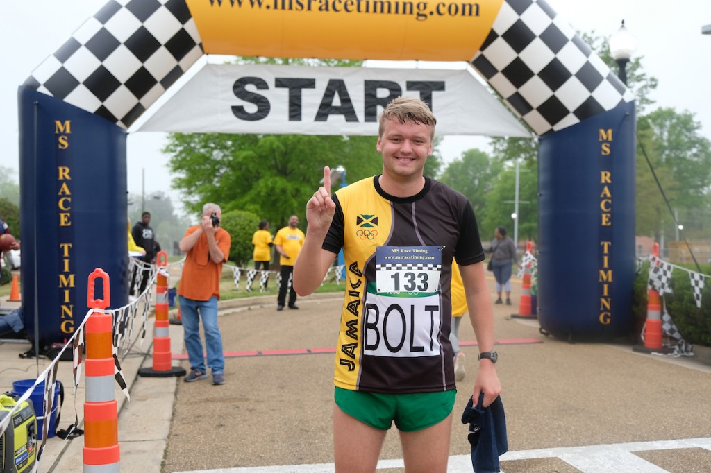 Men’s winner Alex Love said, “This was a tough course. I ran Division I in college, but there were a lot of gradual hills on this race course. But it was pretty balanced. I was proud of myself by keeping up to the front and pushing from there.” (Photo by Aron Smith/JSU)