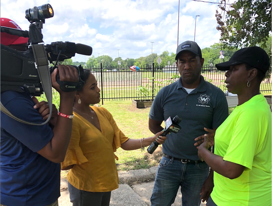 Patty Patterson, right, is a community advocate. “All year round we worked with the students, getting them to understand entrepreneurship, what the soil is all about and work ethics,” explained Patterson, who said the project shows we can bring the community together. (Photo by L.A. Warren/JSU)