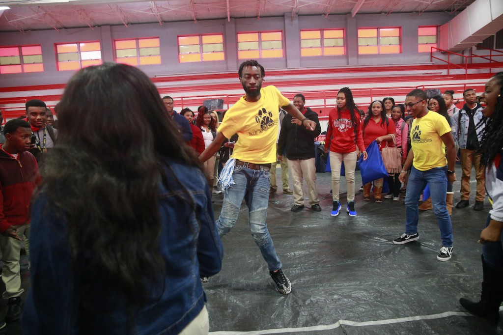 JSU Blue Ambassadors crank it up for the crowd at North Panola. (Photo by Charles A. Smith/JSU)