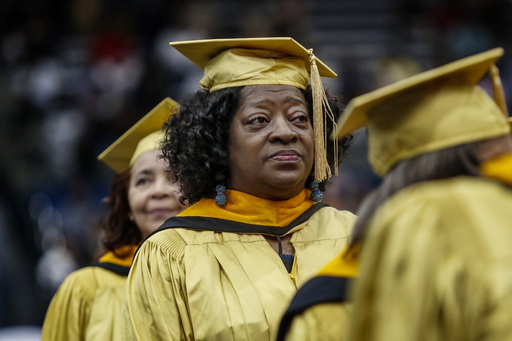 Renowned actress and university professor Tonea Stewart basks in the moment before receiving her golden degree.