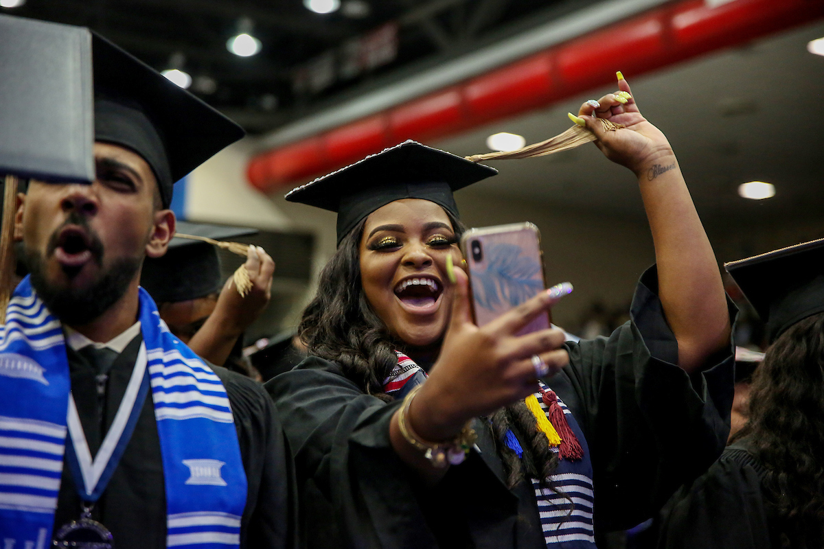 After receiving their degrees, graduates move their tassels to the left. (Photo by Kentrice S. Rush/JSU)