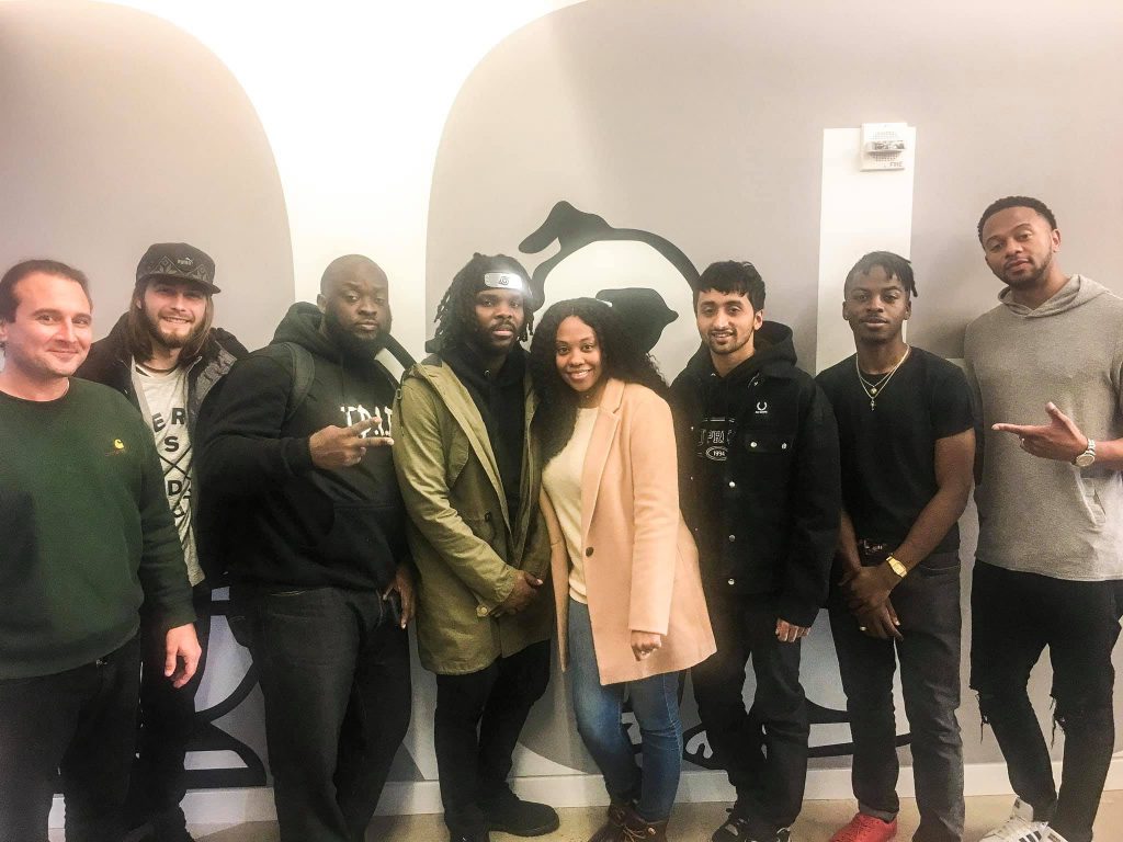 It's a Jackson thang. (Starting second from left) Shell Enns, engineer and owner of Crown Studios, Brad Franklin, Dear Silas' manager and president of OurGlass Media Group, Dear Silas, rapper and musician, Alicia Stapleton, Silas' wife, and (far right) is Jeffrey Graves, Silas' attorney, pictured with RCA/Sony executives, during a trip to New York to ink partnership deal. (Photo special to JSU)