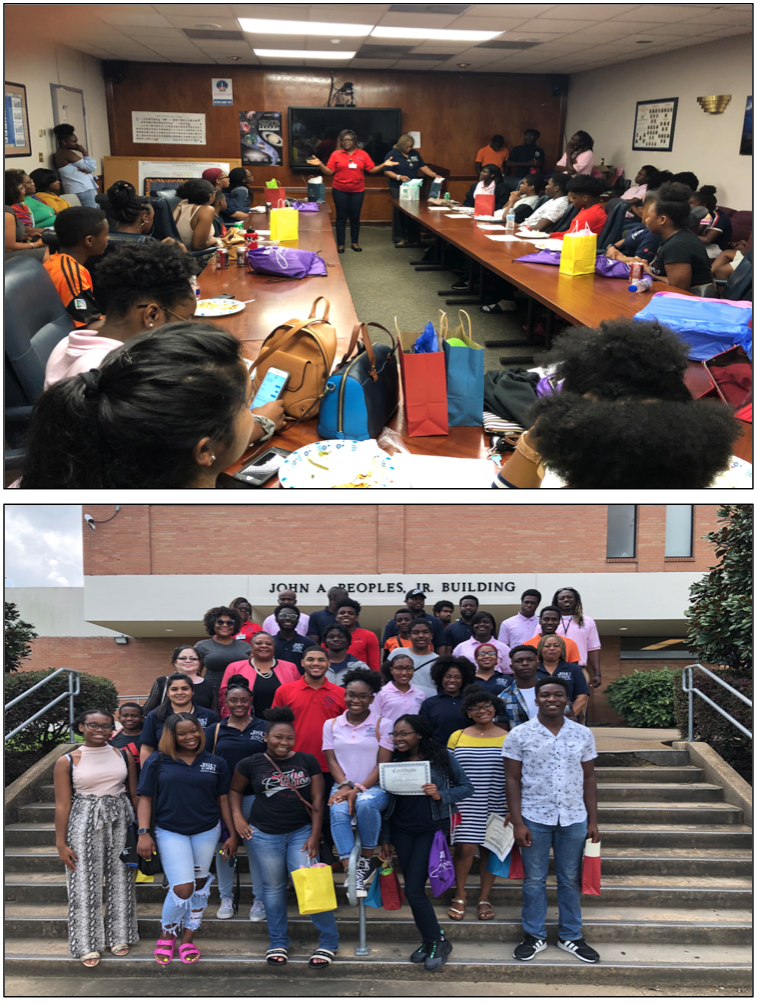 TOP: Students and volunteers are recognized for their accomplishments and support before they depart to prepare for another academic year at their various schools. BOTTOM: Support staff and students gather for a final farewell. (Photo by L.A. Warren/JSU)