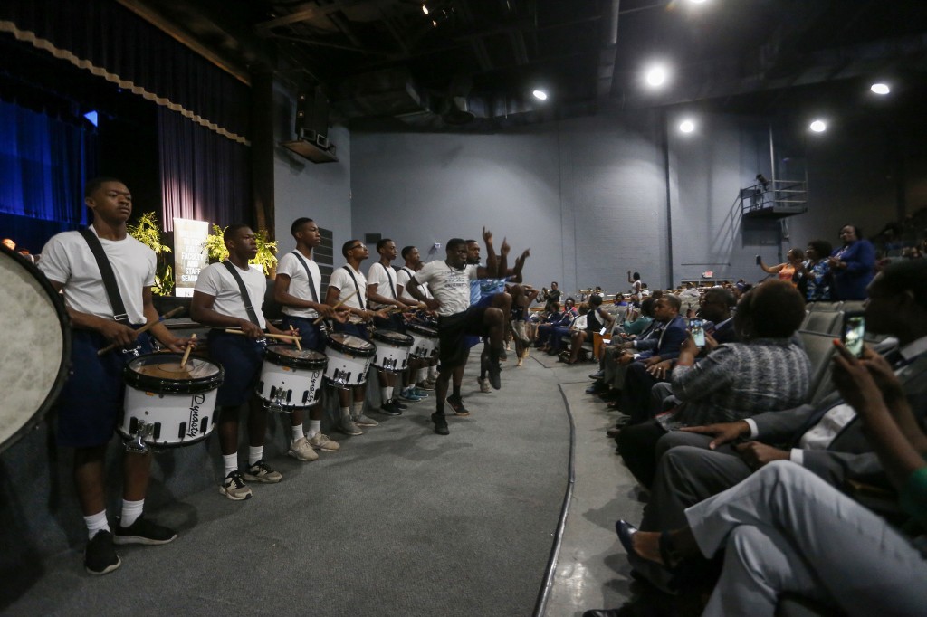 Members of Jackson State University's Sonic Boom of the South entertained the audience at this year's Fall Faculty & Staff Seminar. (Photo by Charles A. Smith/JSU)