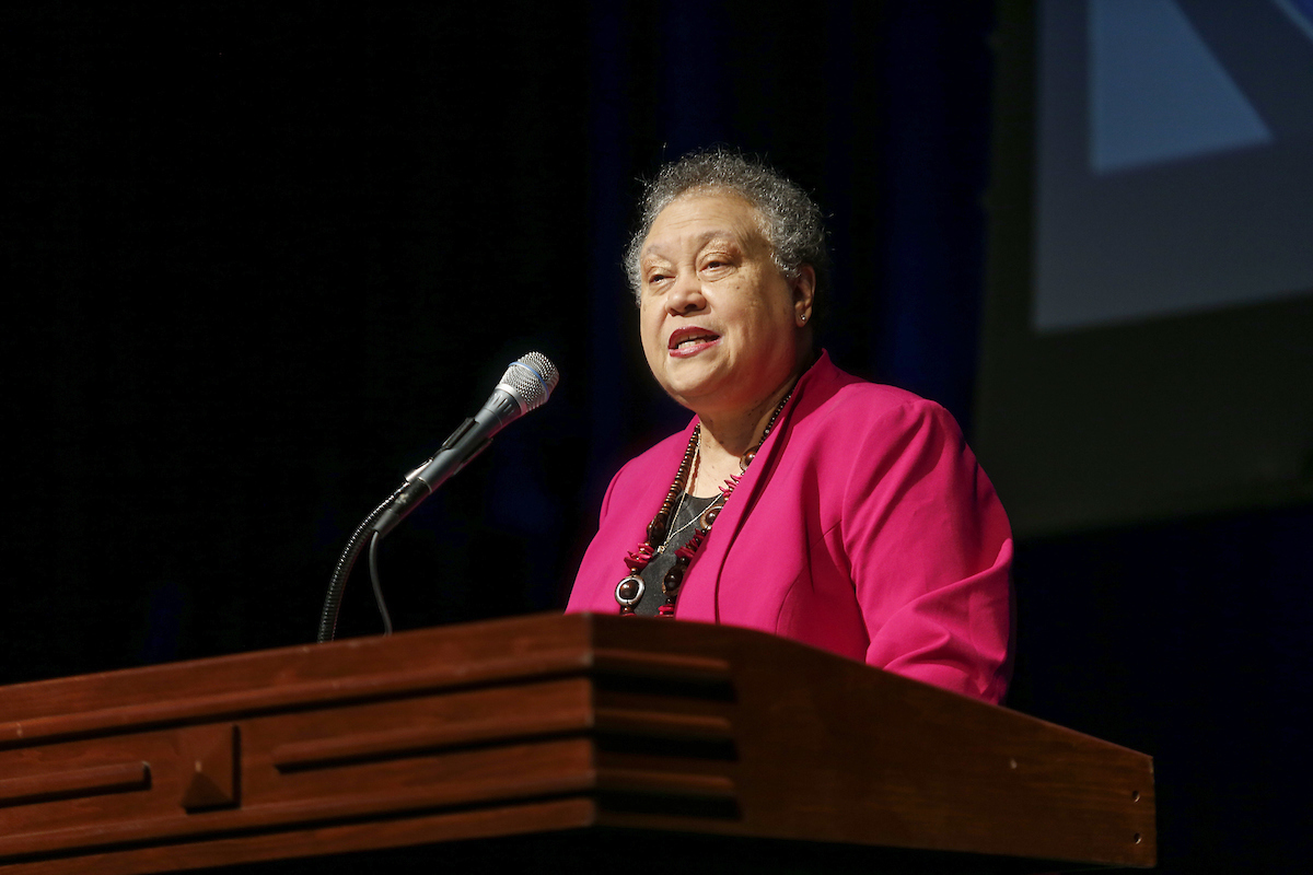 Dr. Belle S. Wheelan is the first African-American and first women to lead the Southern Association of Colleges and Schools Commission on Colleges (SACSCOC). The organization sets standards for 794 academic institutions. She was the keynote speaker Friday for the 2019 Fall Faculty and Staff Seminar in the Rose E. McCoy Auditorium. Her keynote address was titled “Yesterday, Today and Tomorrow: Preparing for the Post-Traditional Student.” She provided her thoughts on what tomorrow’s campus would look like. (Photo by Charles A. Smith/JSU)