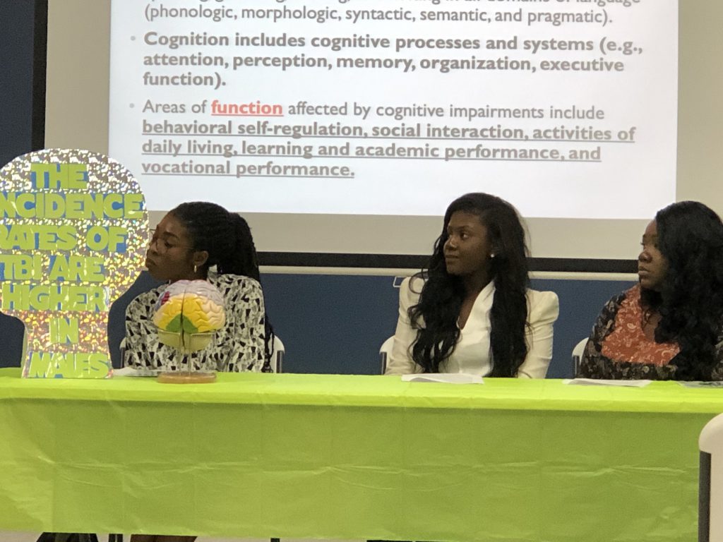 Students learn about the various struggles and therapies use to treat individual living with brain injuries during a symposium by the School of Public Health and the Department of Communicative Disorders. (Photo by L.A. Warren/JSU)