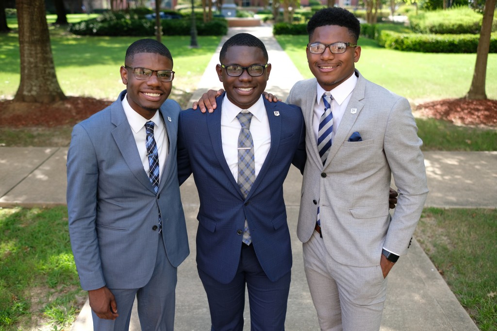 "I tried to exhibit leadership for them. I’m real big on letting them make choices on their own," said LaCurtis Powell, 22, of his brothers Jaquan Powell (left), and David White (right). LaCurtis Powell graduated from the HBCU in May with a degree in criminal justice. His brothers are current students and following in his footsteps. (Photo by Charles A. Smith/JSU)