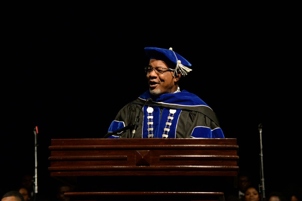 In his remarks, Dr. William B. Bynum, Jr., 11th president of JSU, reiterated his understanding of the respect and dignity that Jackson State University garners on the city, state and national level. "Our foundation is indeed strong," said the president as he talked about his feelings during the, Sept. 20, unveiling of JSU's historical marker at Natchez Seminary, the HBCUs original birth site. (Photo by Darek Ashley)